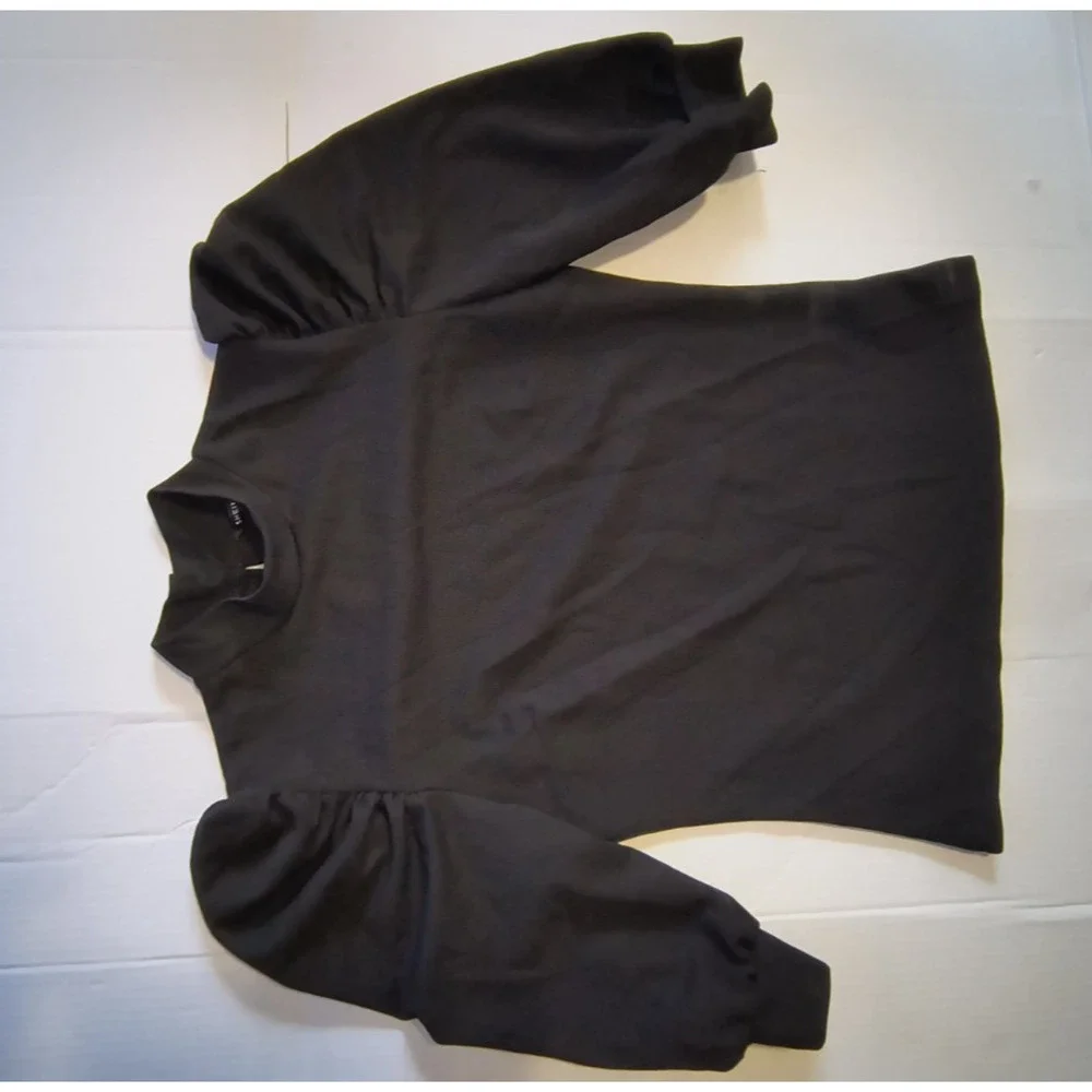 Shein Women’s Black Long Sleeve Puff Shoulder High Neck Top Size M W004 - Picture 3 of 5